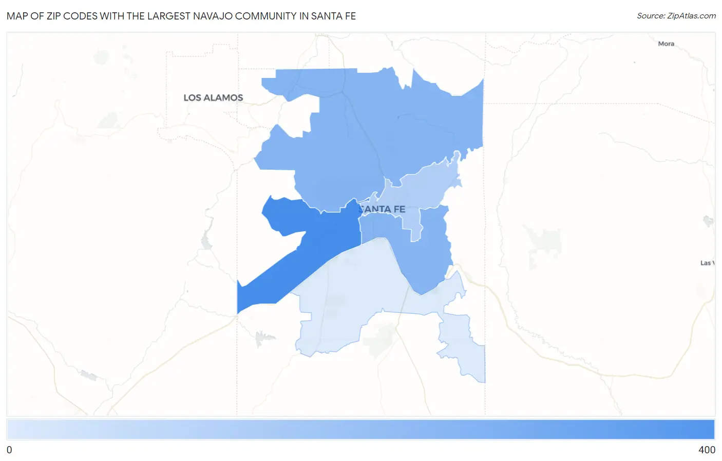 Zip Codes with the Largest Navajo Community in Santa Fe Map
