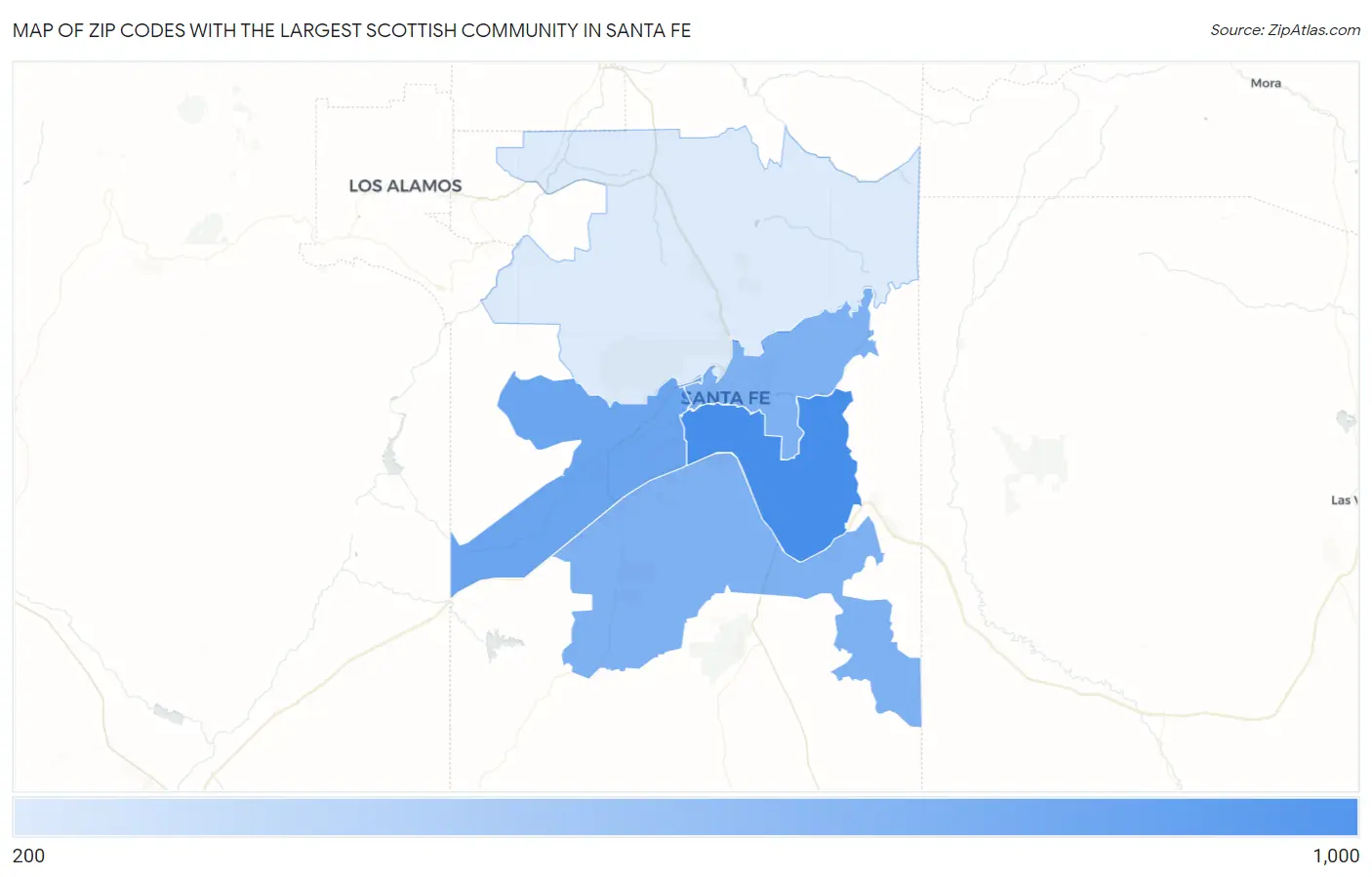Zip Codes with the Largest Scottish Community in Santa Fe Map
