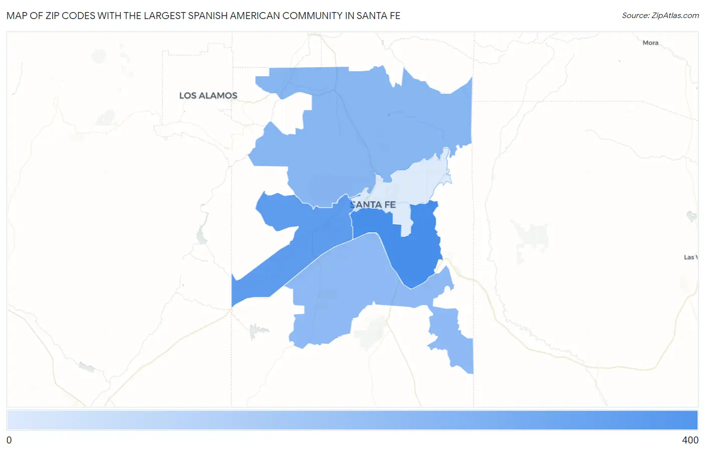 Zip Codes with the Largest Spanish American Community in Santa Fe Map