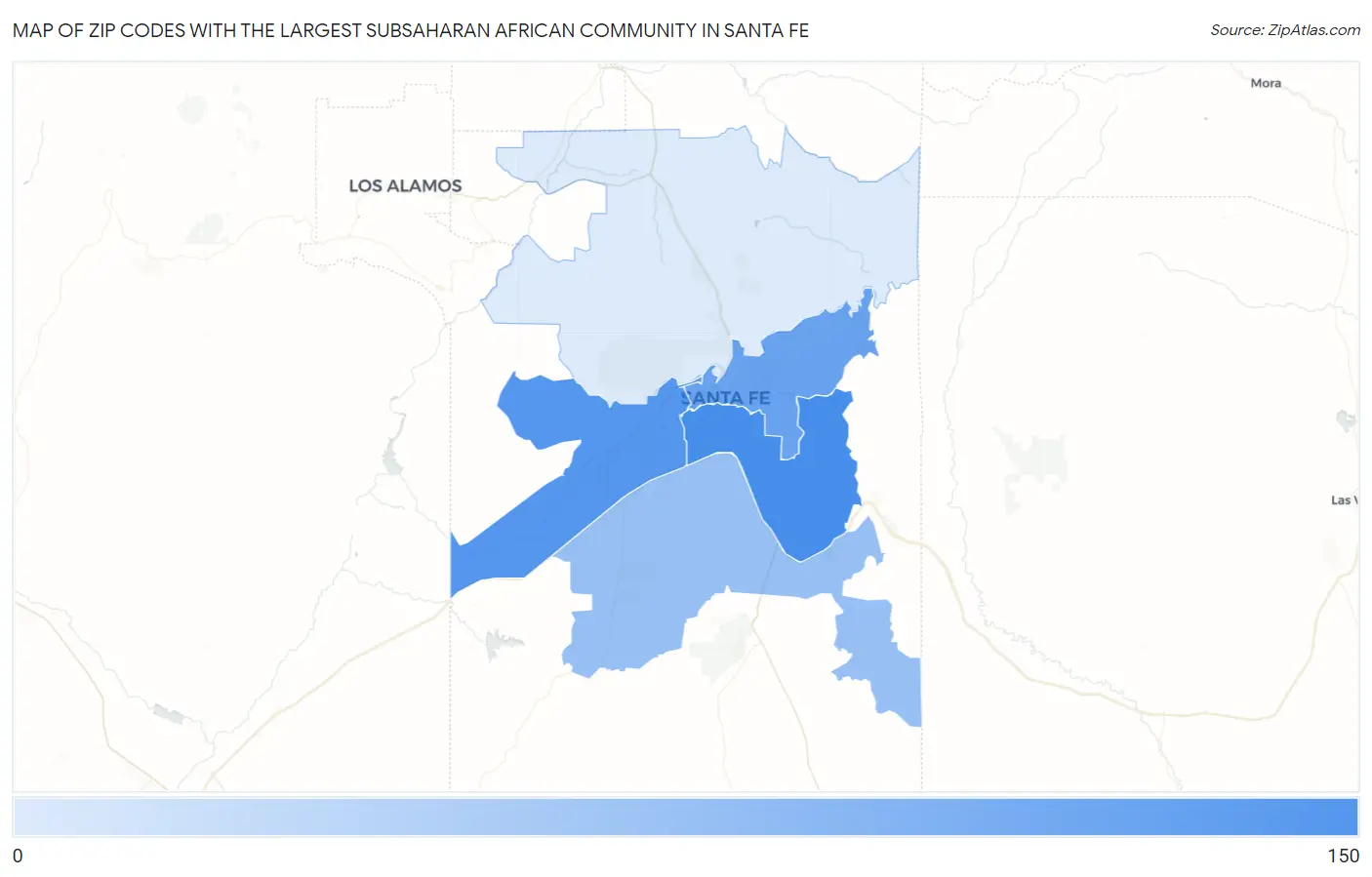 Zip Codes with the Largest Subsaharan African Community in Santa Fe Map
