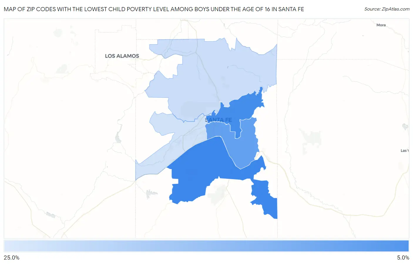 Zip Codes with the Lowest Child Poverty Level Among Boys Under the Age of 16 in Santa Fe Map