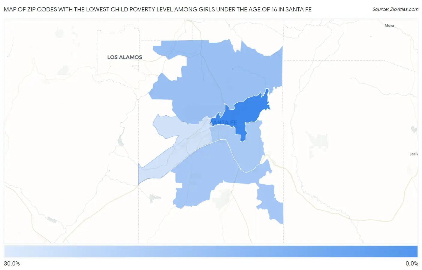 Zip Codes with the Lowest Child Poverty Level Among Girls Under the Age of 16 in Santa Fe Map
