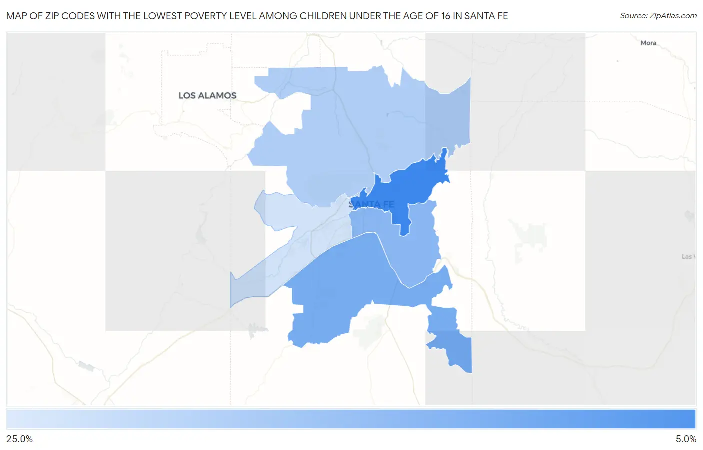 Zip Codes with the Lowest Poverty Level Among Children Under the Age of 16 in Santa Fe Map