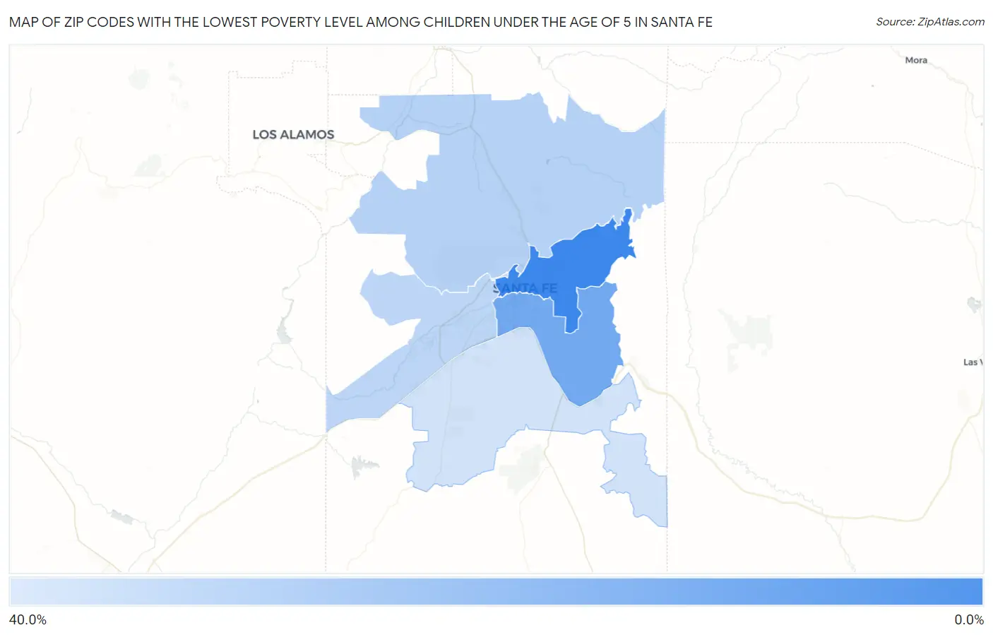 Zip Codes with the Lowest Poverty Level Among Children Under the Age of 5 in Santa Fe Map