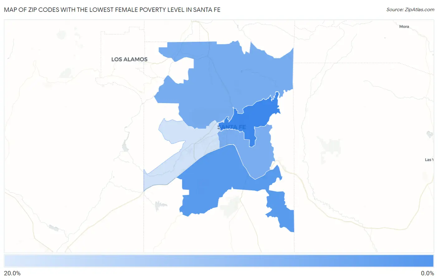 Zip Codes with the Lowest Female Poverty Level in Santa Fe Map