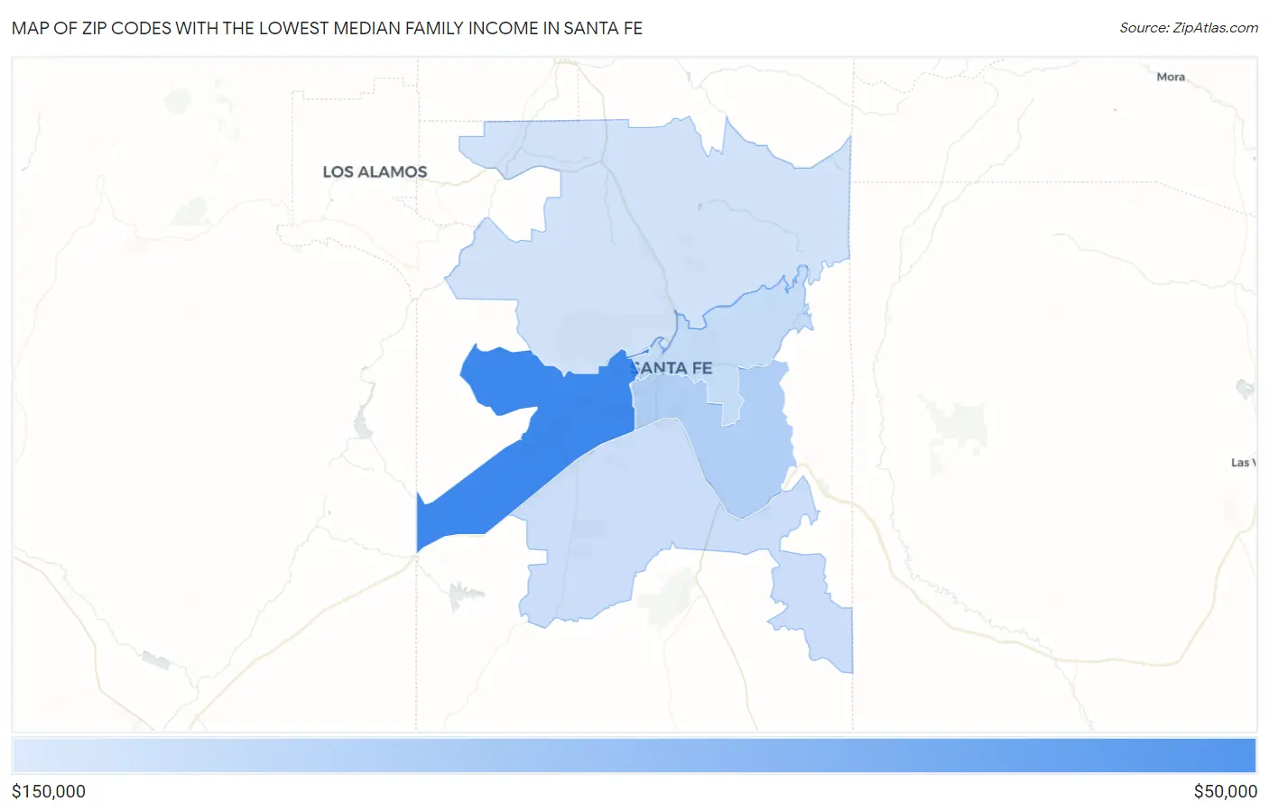 Zip Codes with the Lowest Median Family Income in Santa Fe Map