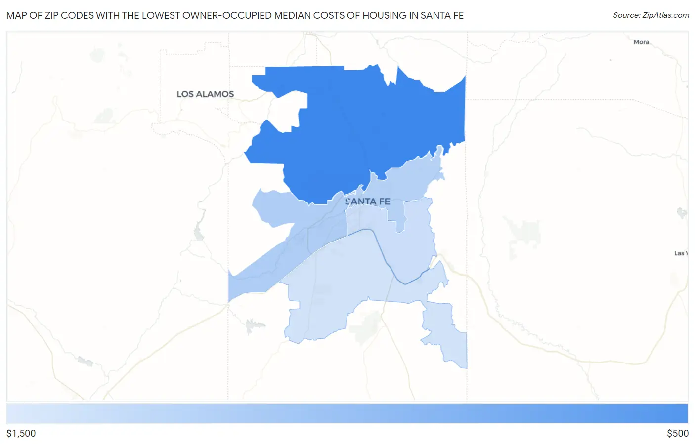 Zip Codes with the Lowest Owner-Occupied Median Costs of Housing in Santa Fe Map