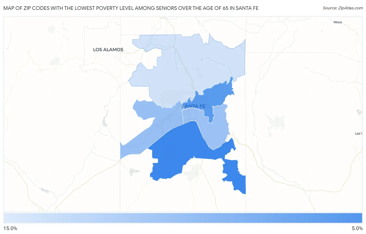 Zip Codes with the Lowest Poverty Level Among Seniors Over the Age of 65 in Santa Fe Map