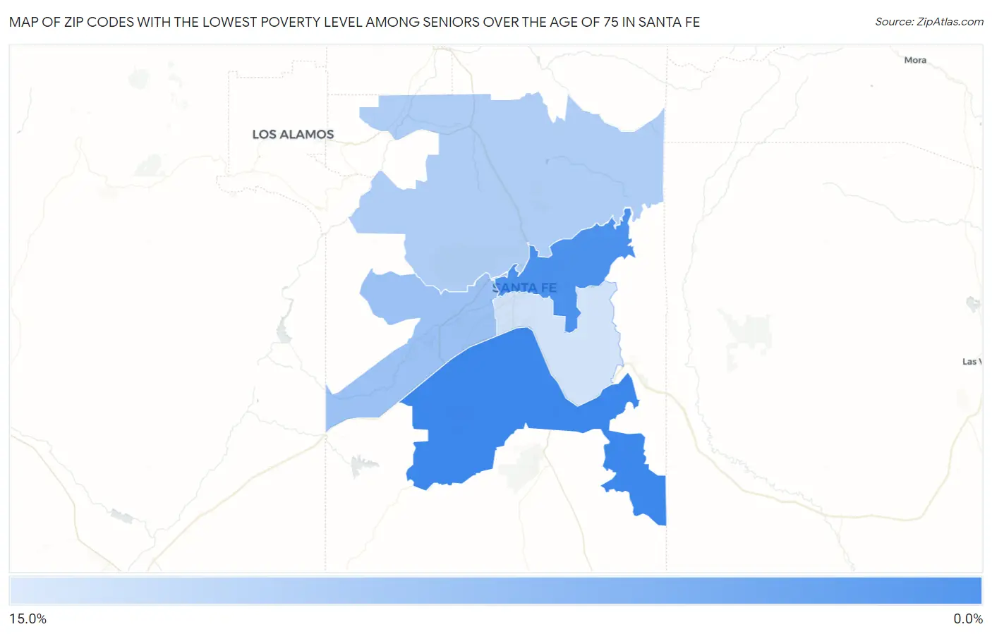 Zip Codes with the Lowest Poverty Level Among Seniors Over the Age of 75 in Santa Fe Map
