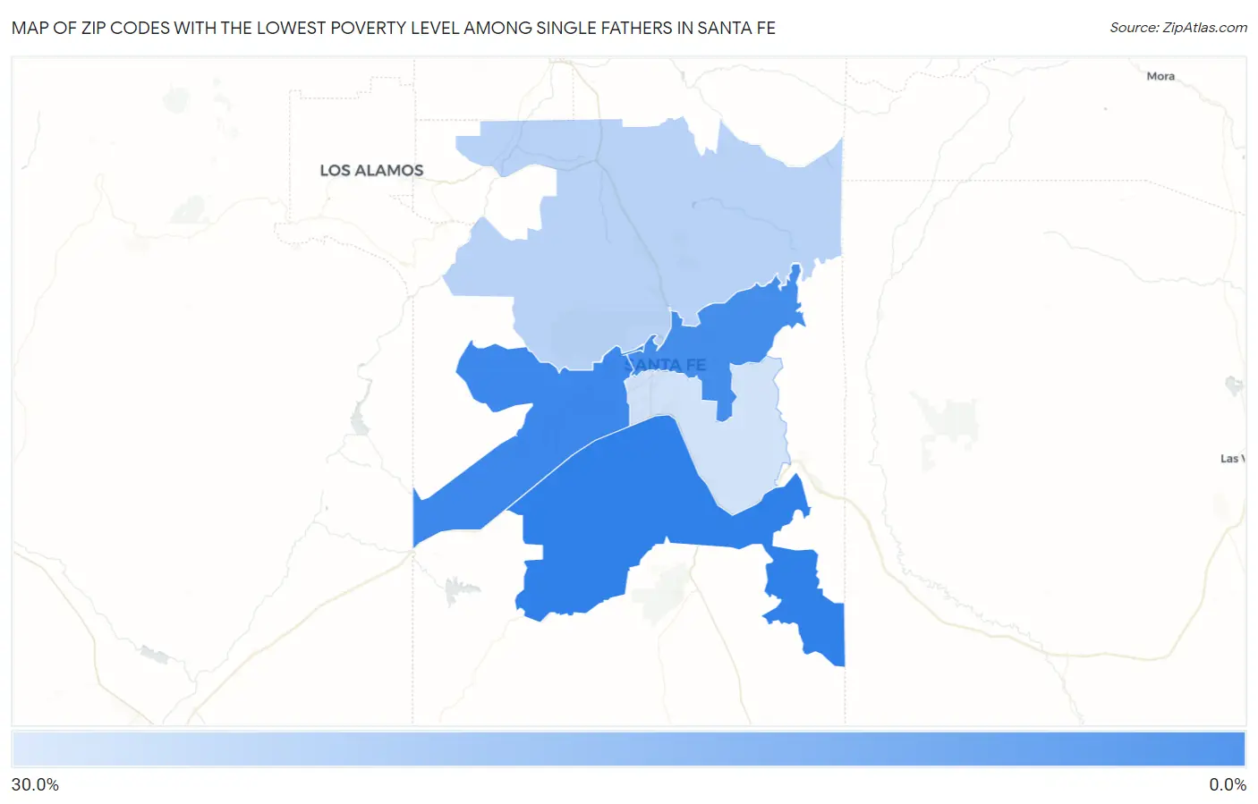 Zip Codes with the Lowest Poverty Level Among Single Fathers in Santa Fe Map