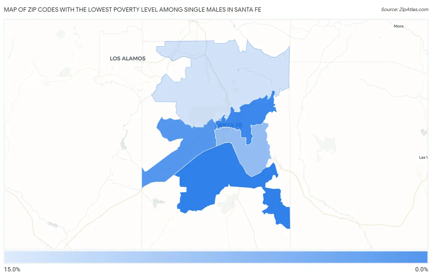 Zip Codes with the Lowest Poverty Level Among Single Males in Santa Fe Map