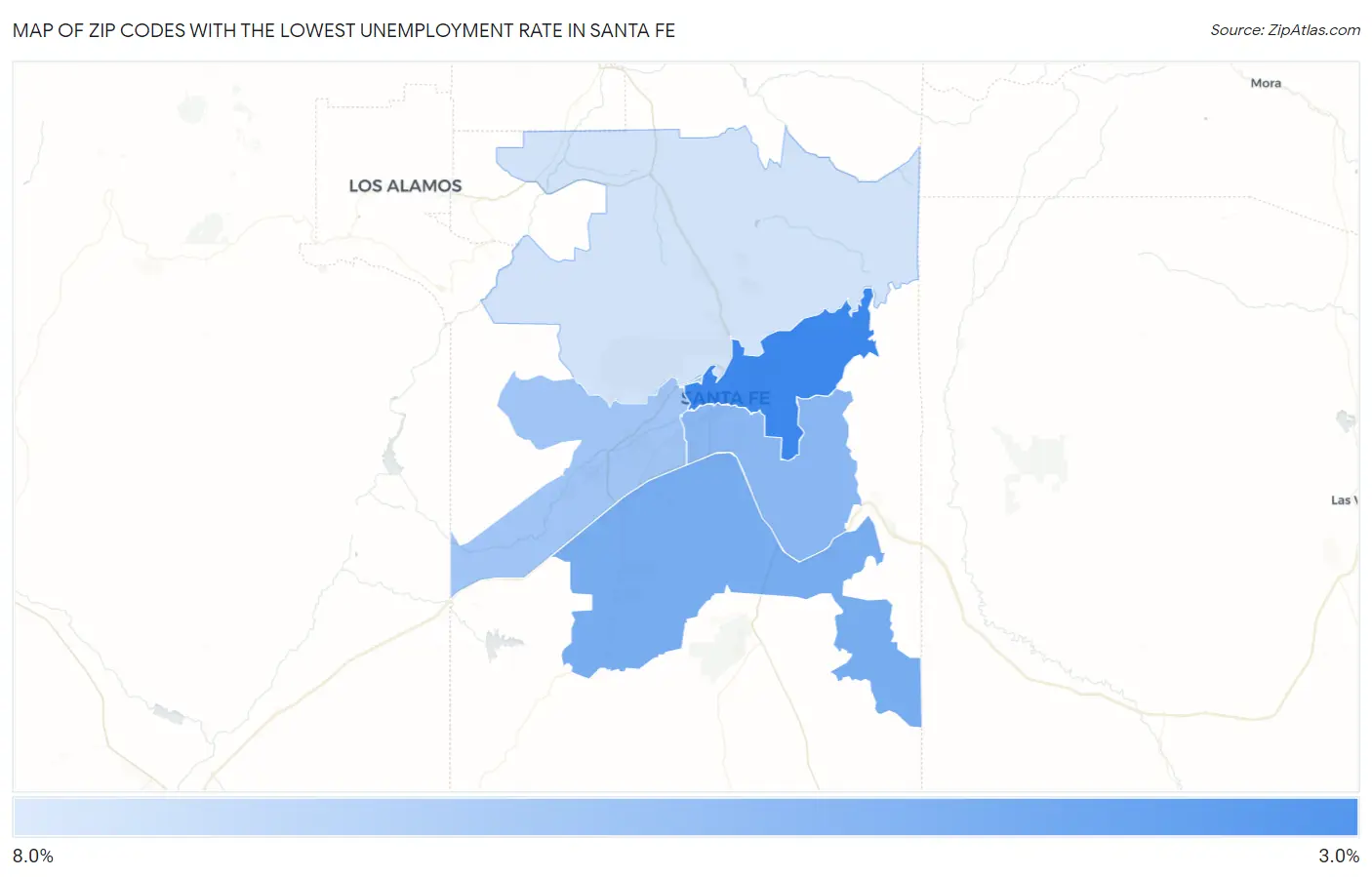 Zip Codes with the Lowest Unemployment Rate in Santa Fe Map