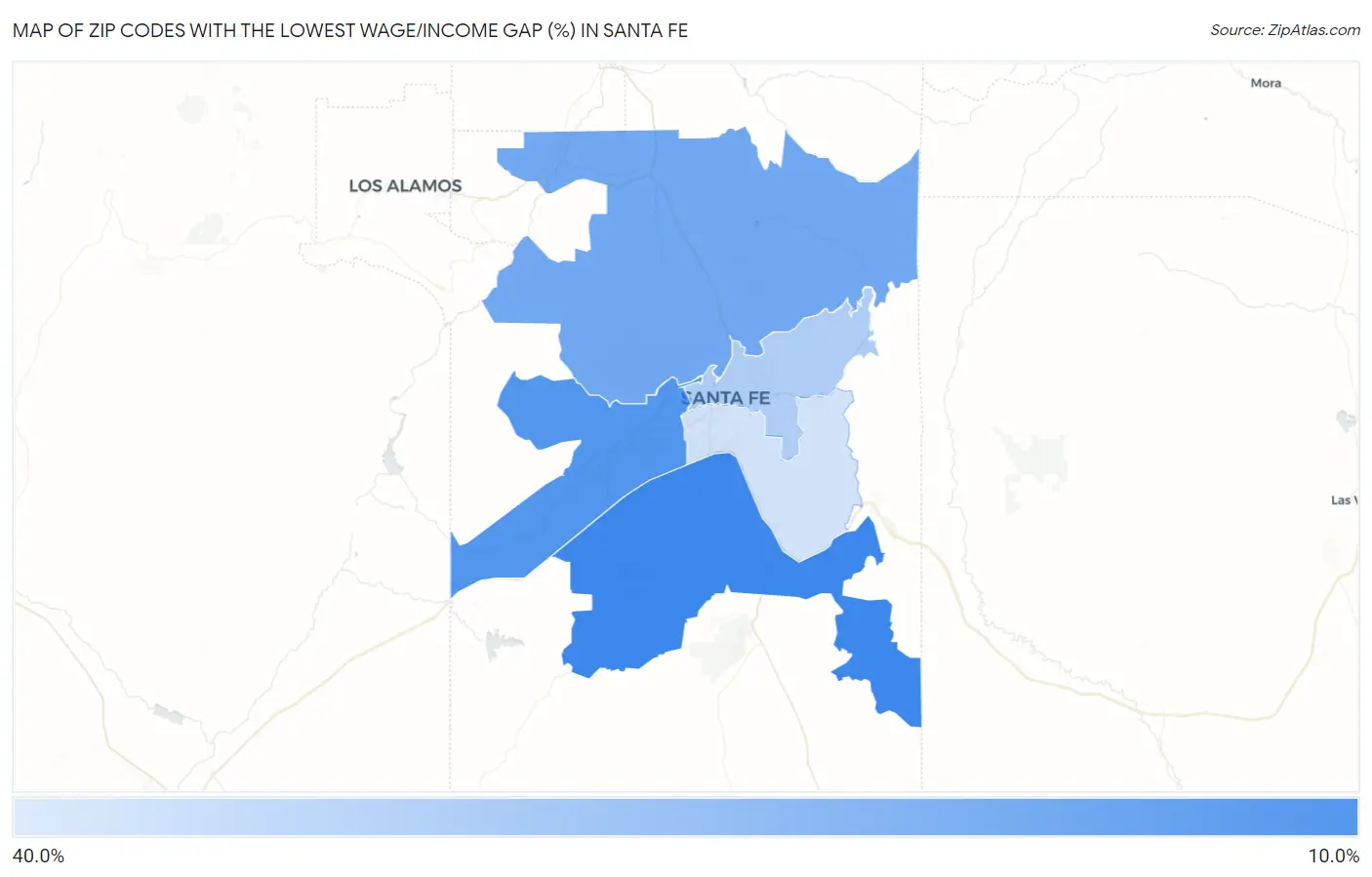 Zip Codes with the Lowest Wage/Income Gap (%) in Santa Fe Map