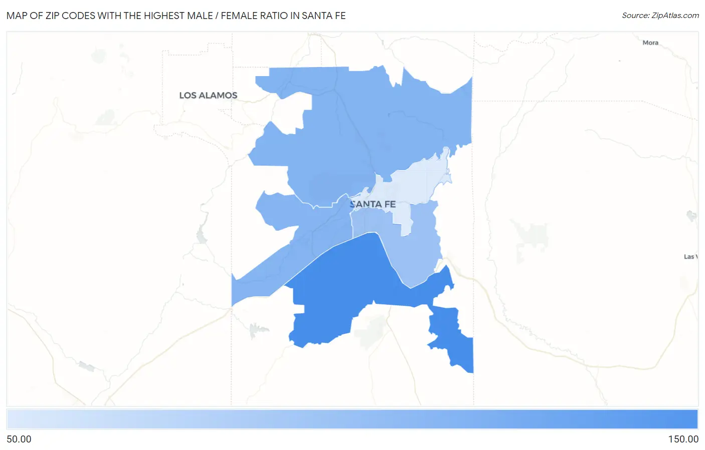 Zip Codes with the Highest Male / Female Ratio in Santa Fe Map