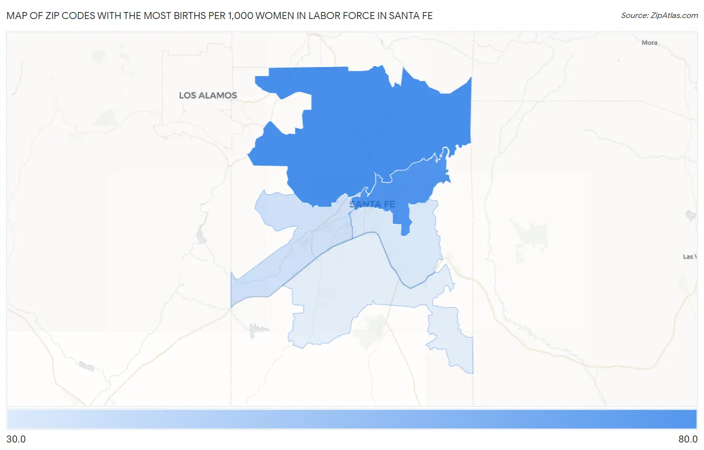 Zip Codes with the Most Births per 1,000 Women in Labor Force in Santa Fe Map