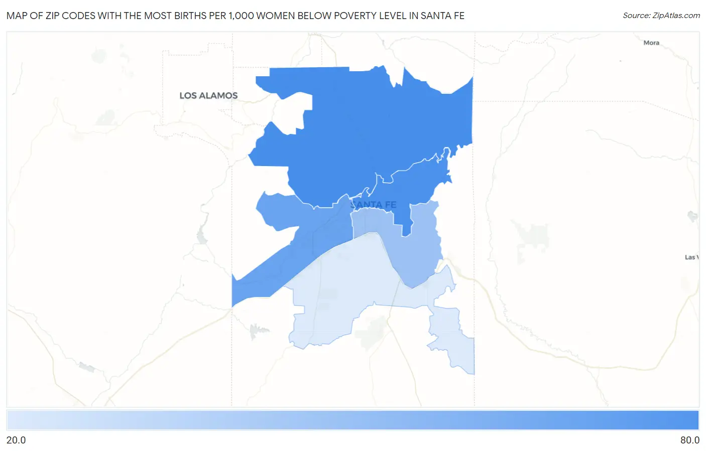 Zip Codes with the Most Births per 1,000 Women Below Poverty Level in Santa Fe Map