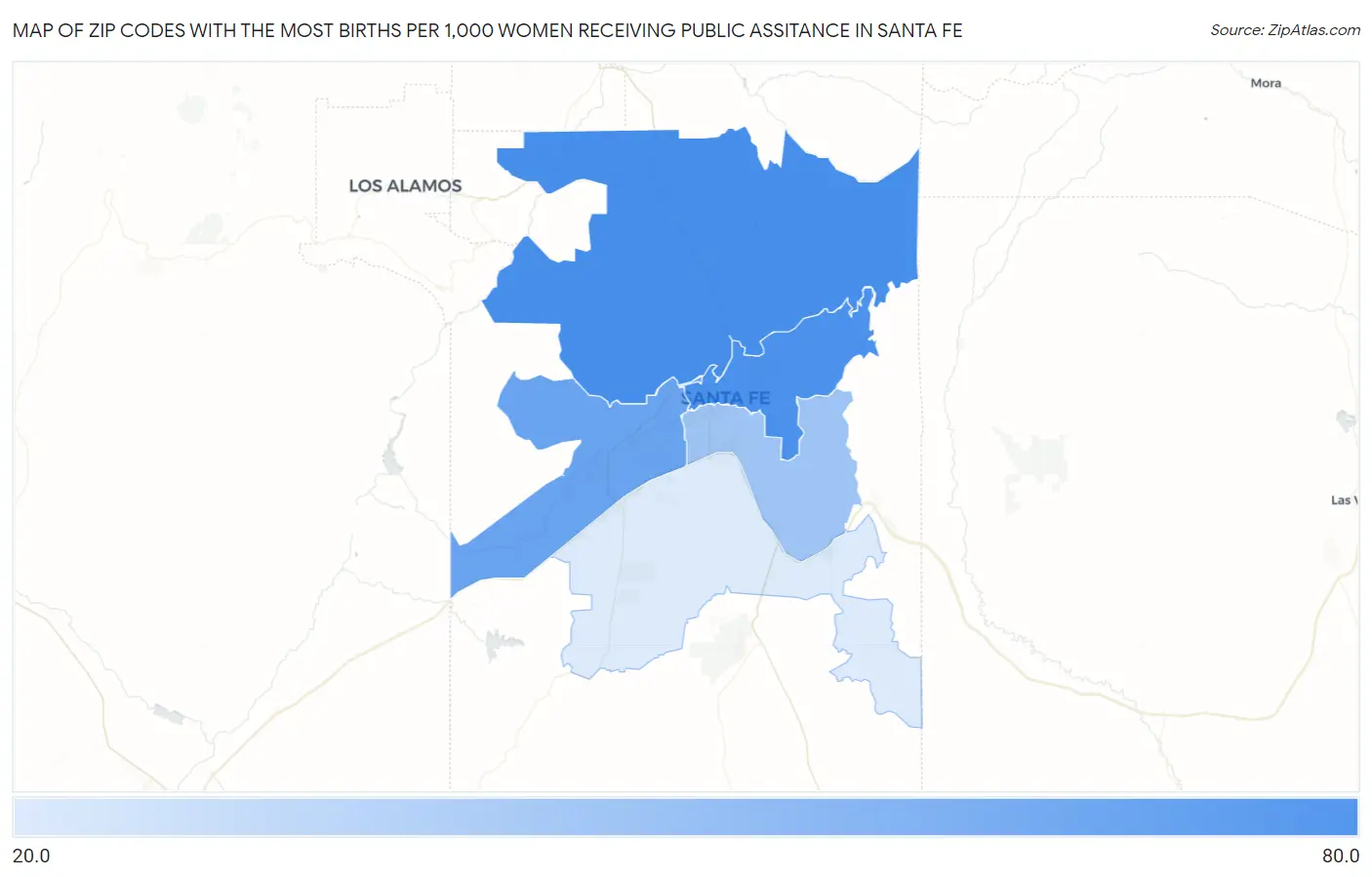 Zip Codes with the Most Births per 1,000 Women Receiving Public Assitance in Santa Fe Map