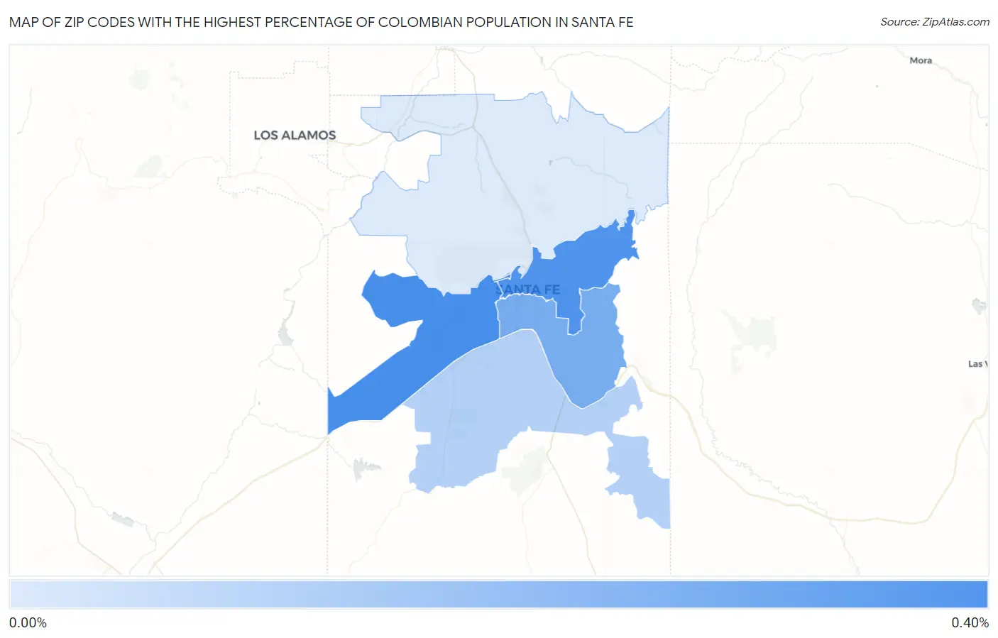 Zip Codes with the Highest Percentage of Colombian Population in Santa Fe Map