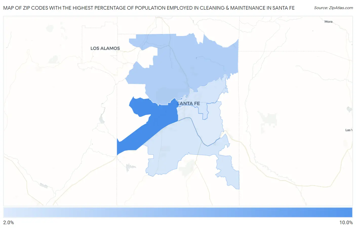 Zip Codes with the Highest Percentage of Population Employed in Cleaning & Maintenance in Santa Fe Map