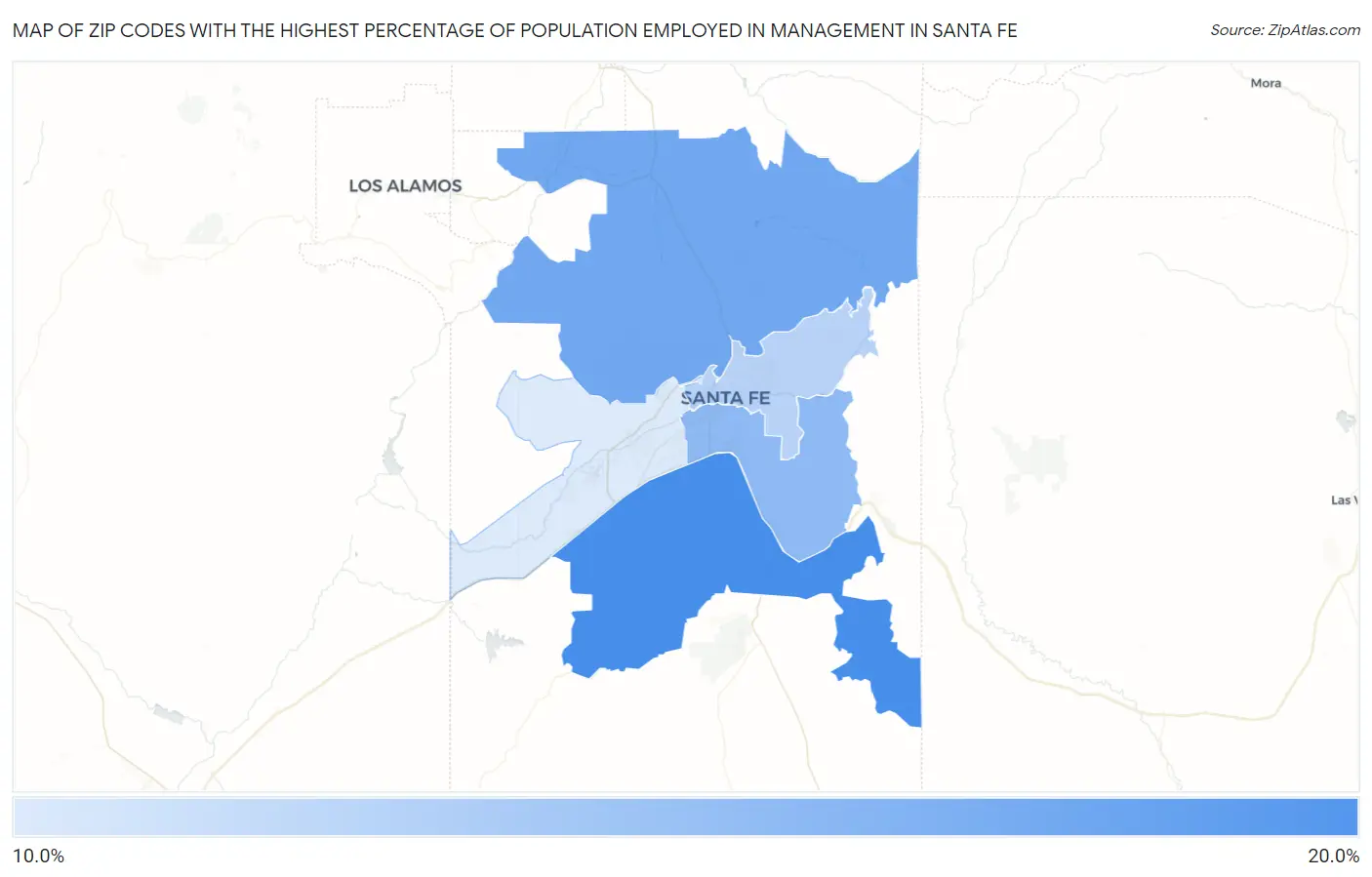 Zip Codes with the Highest Percentage of Population Employed in Management in Santa Fe Map