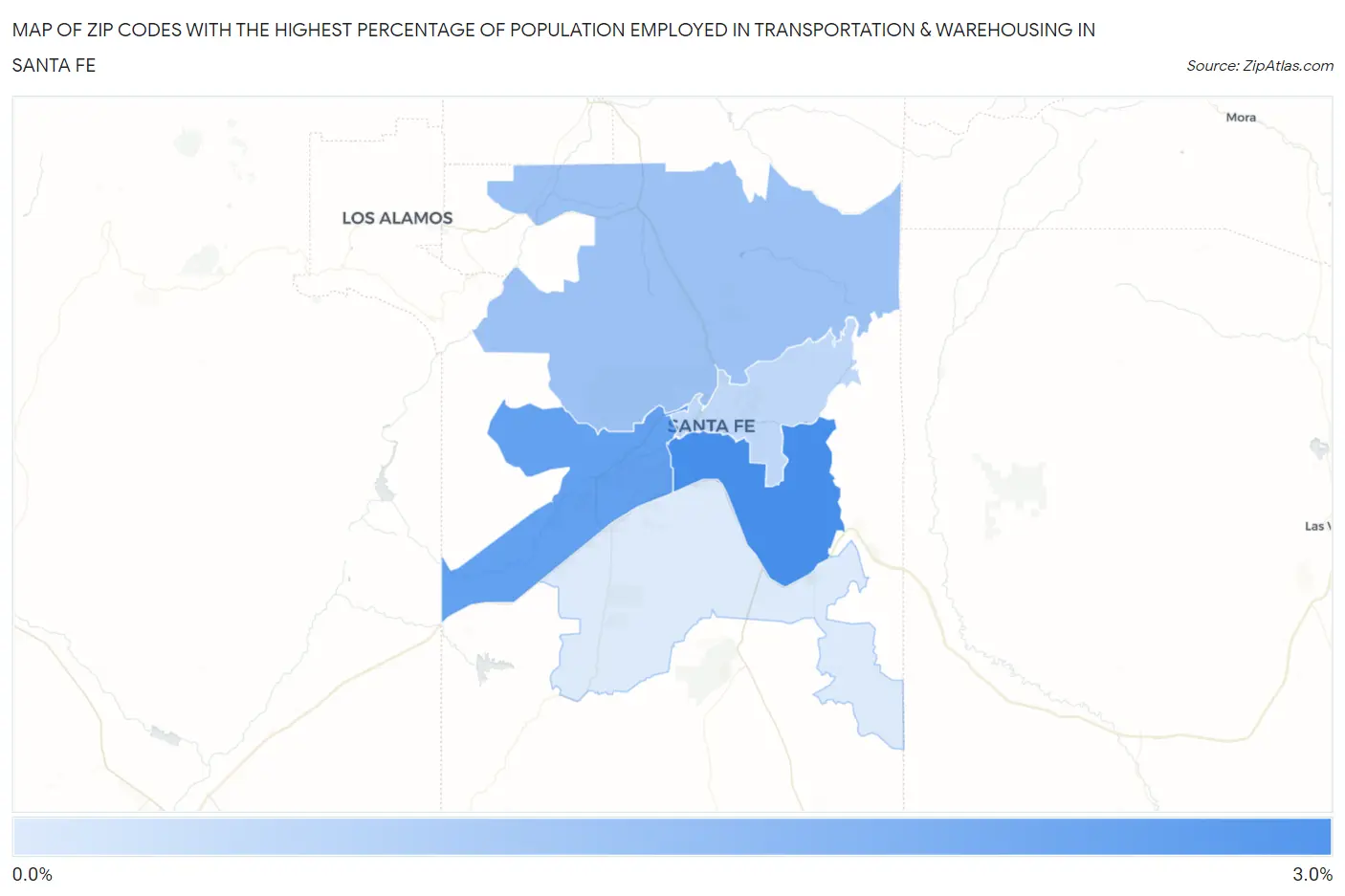 Zip Codes with the Highest Percentage of Population Employed in Transportation & Warehousing in Santa Fe Map