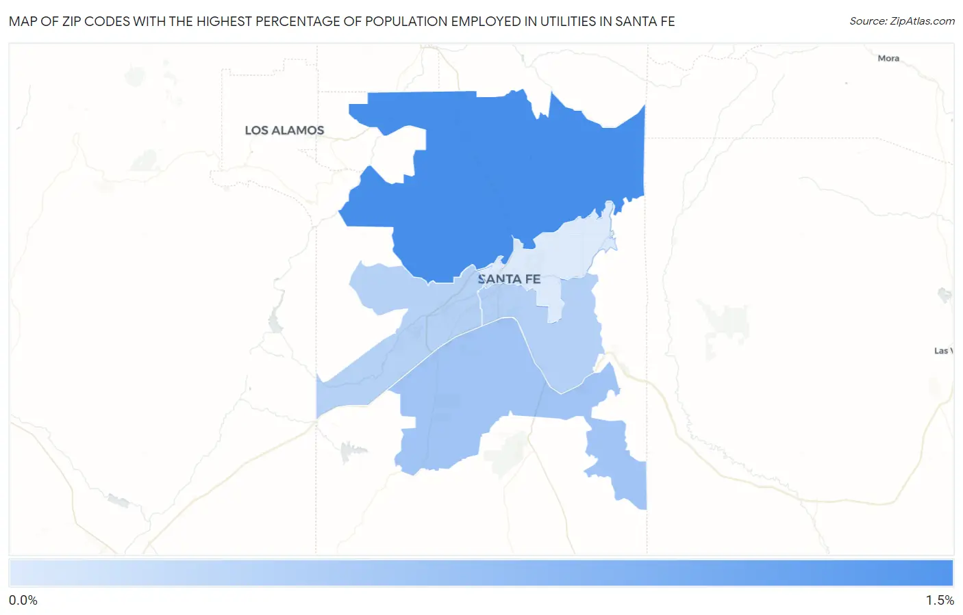 Zip Codes with the Highest Percentage of Population Employed in Utilities in Santa Fe Map