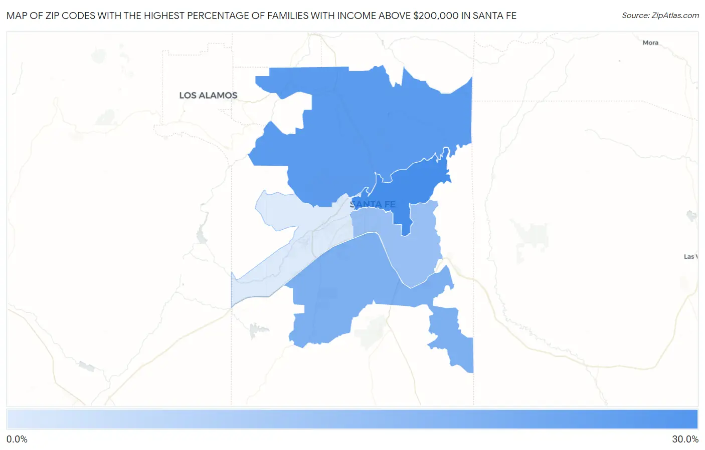 Zip Codes with the Highest Percentage of Families with Income Above $200,000 in Santa Fe Map
