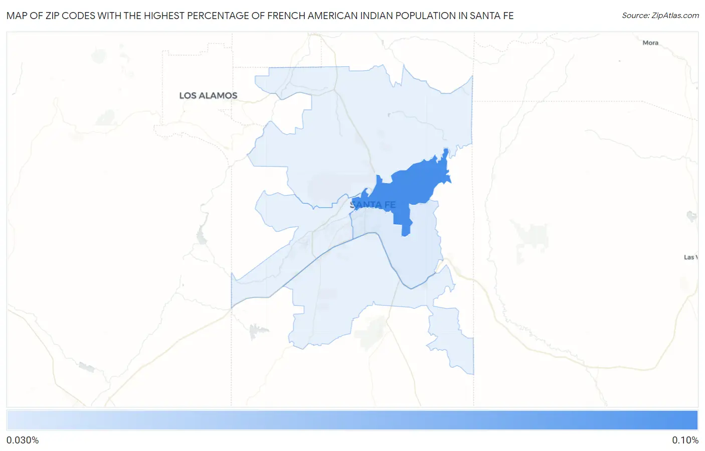 Zip Codes with the Highest Percentage of French American Indian Population in Santa Fe Map