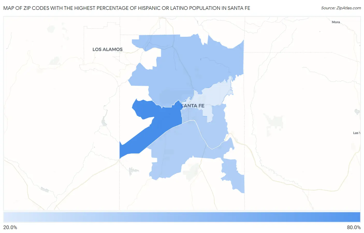 Zip Codes with the Highest Percentage of Hispanic or Latino Population in Santa Fe Map