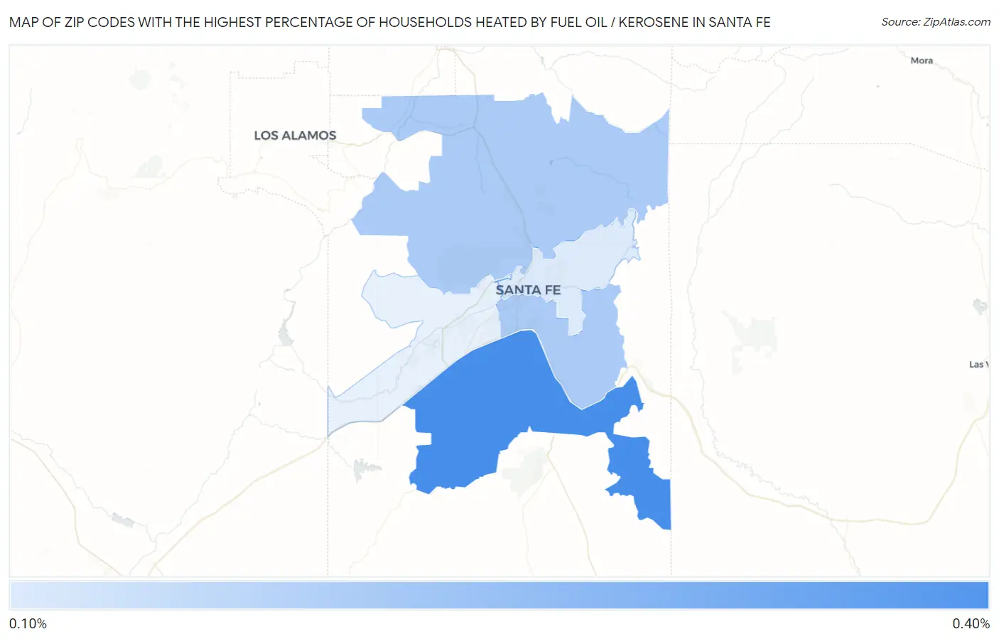 Zip Codes with the Highest Percentage of Households Heated by Fuel Oil / Kerosene in Santa Fe Map