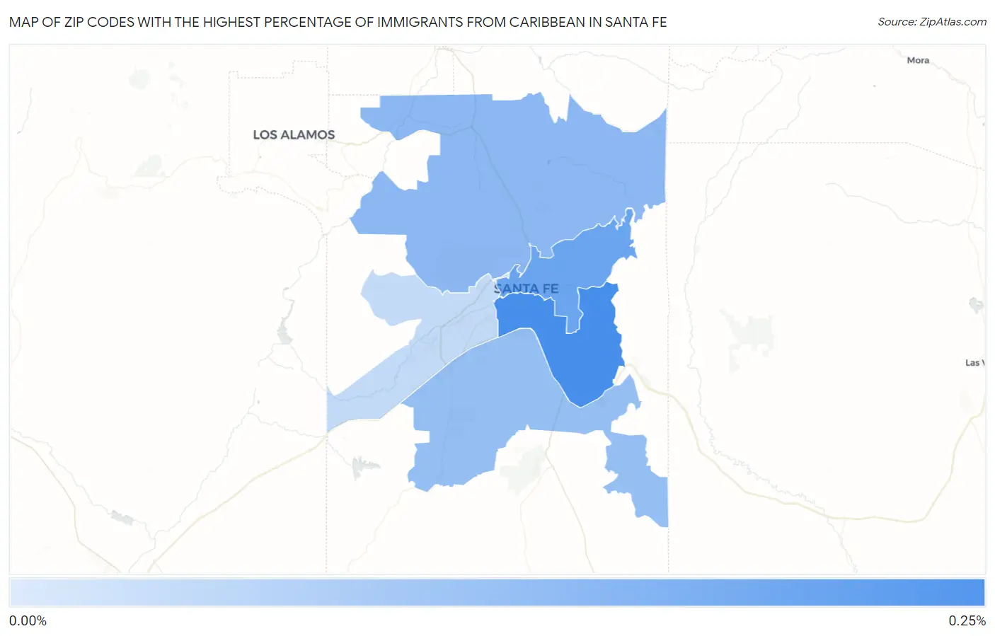 Zip Codes with the Highest Percentage of Immigrants from Caribbean in Santa Fe Map