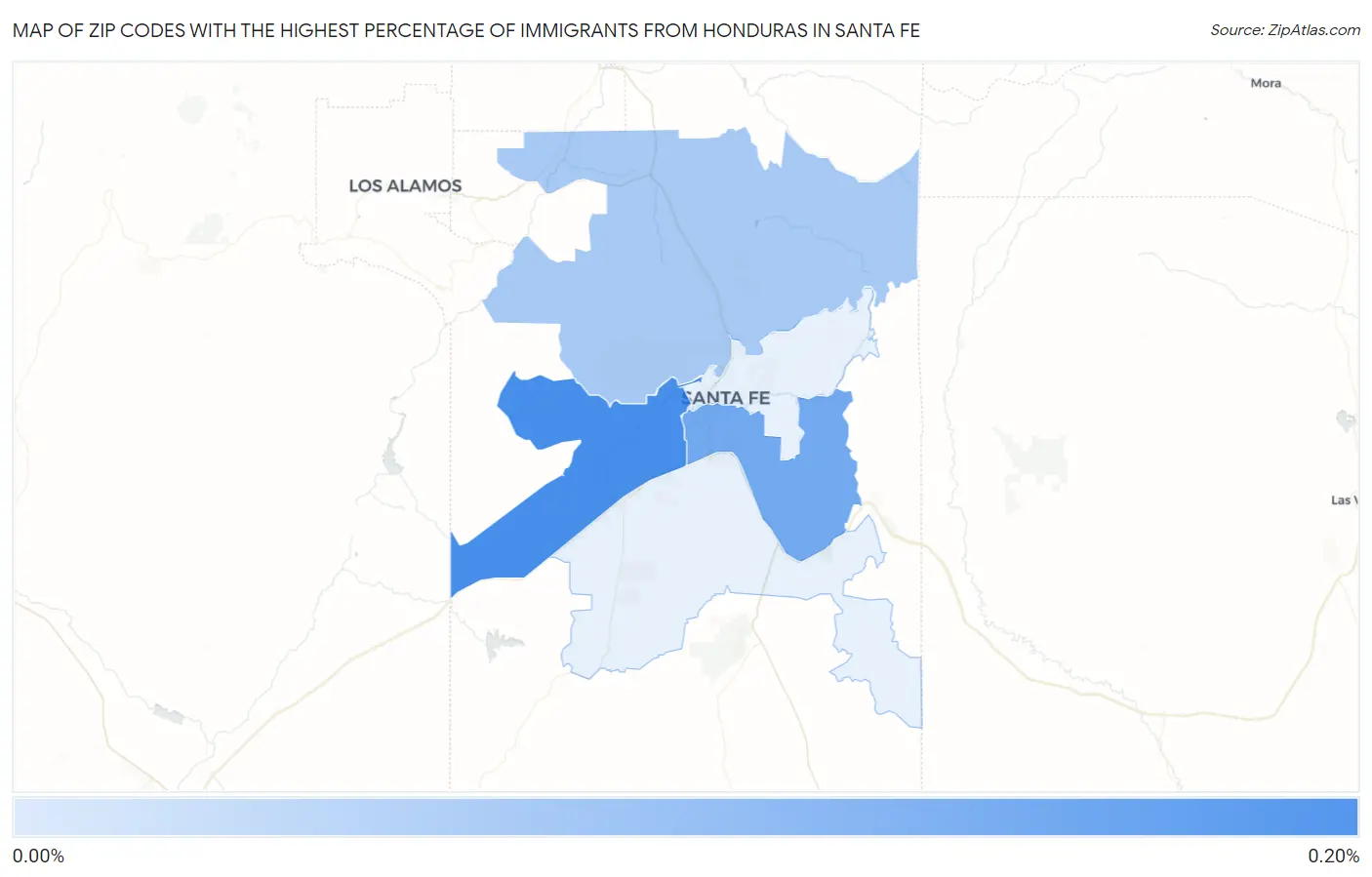 Zip Codes with the Highest Percentage of Immigrants from Honduras in Santa Fe Map