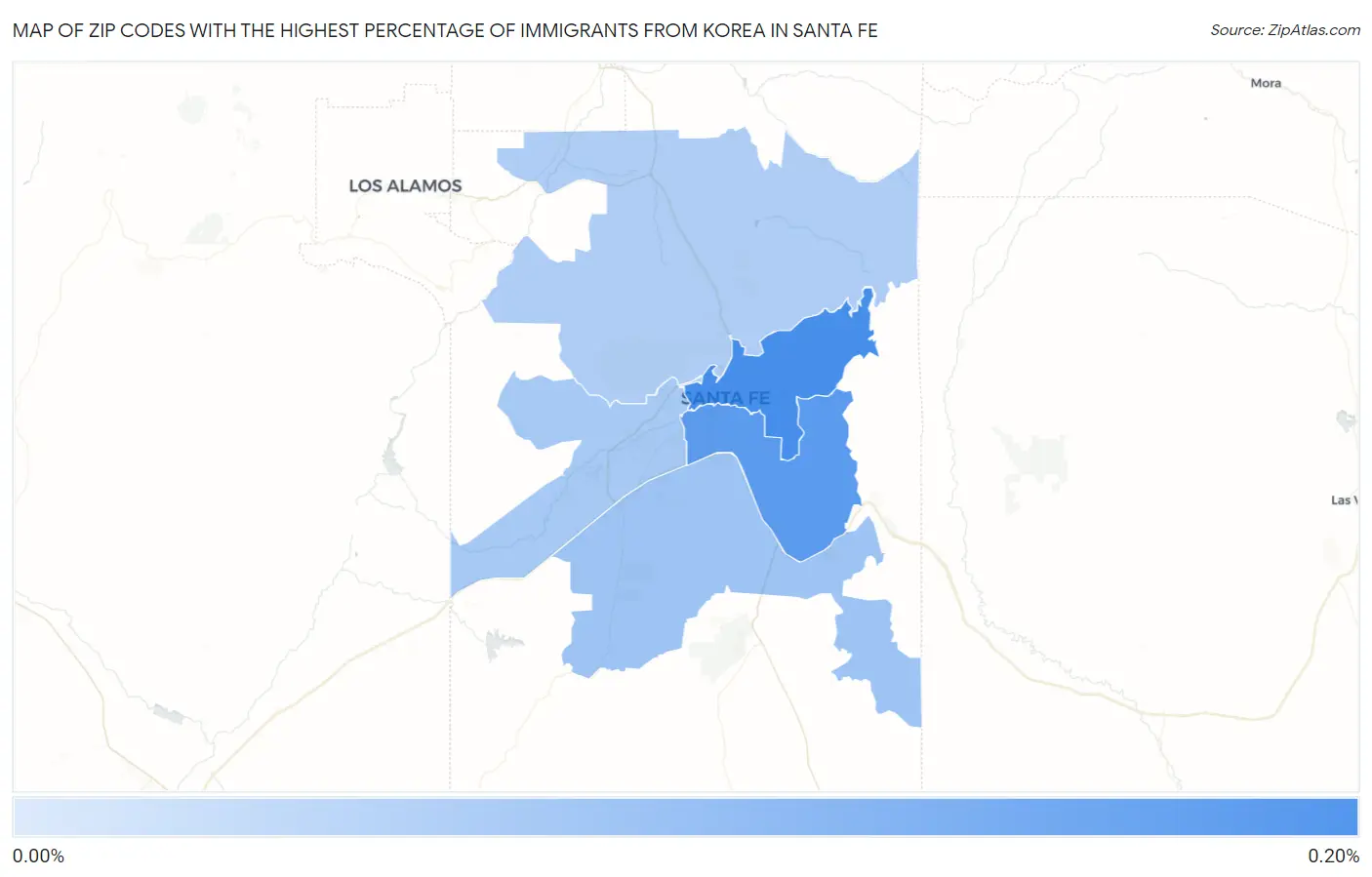 Zip Codes with the Highest Percentage of Immigrants from Korea in Santa Fe Map