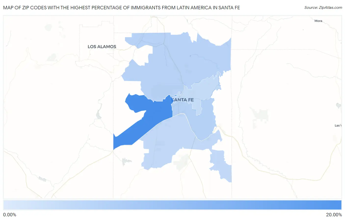Zip Codes with the Highest Percentage of Immigrants from Latin America in Santa Fe Map