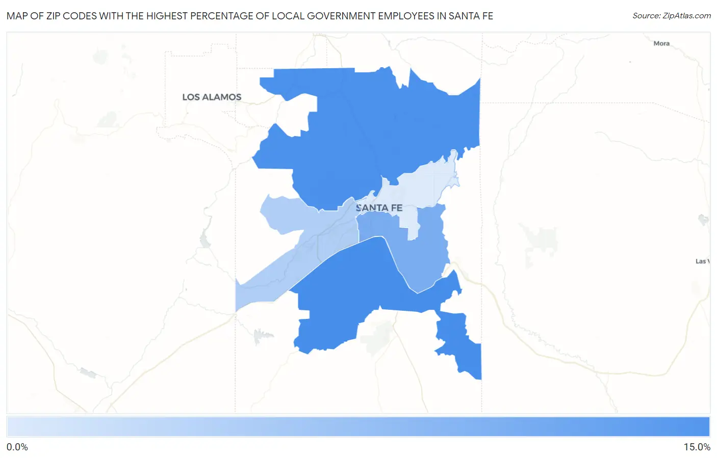Zip Codes with the Highest Percentage of Local Government Employees in Santa Fe Map