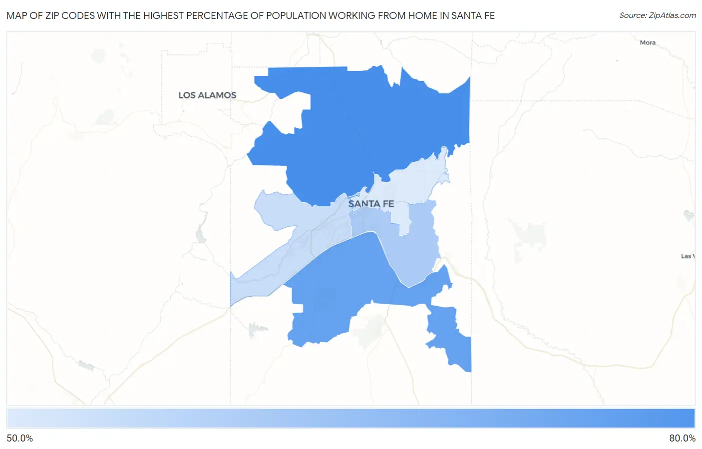 Zip Codes with the Highest Percentage of Population Working from Home in Santa Fe Map