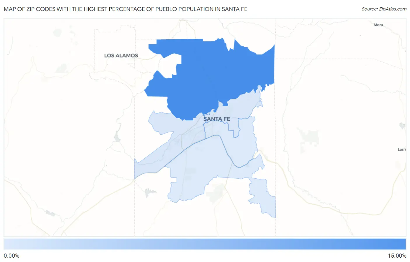Zip Codes with the Highest Percentage of Pueblo Population in Santa Fe Map