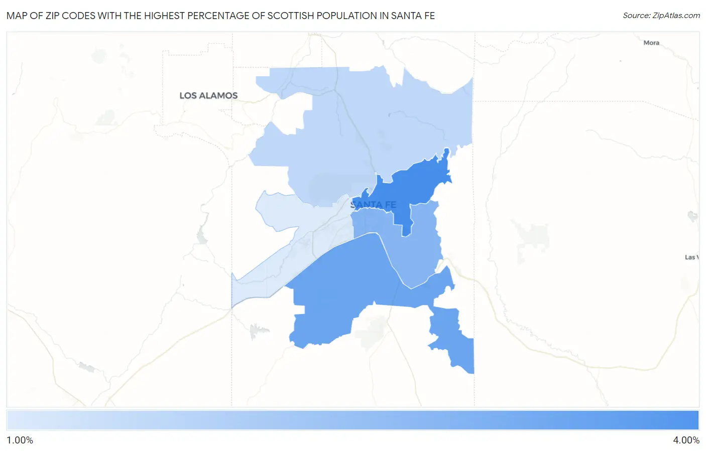 Zip Codes with the Highest Percentage of Scottish Population in Santa Fe Map
