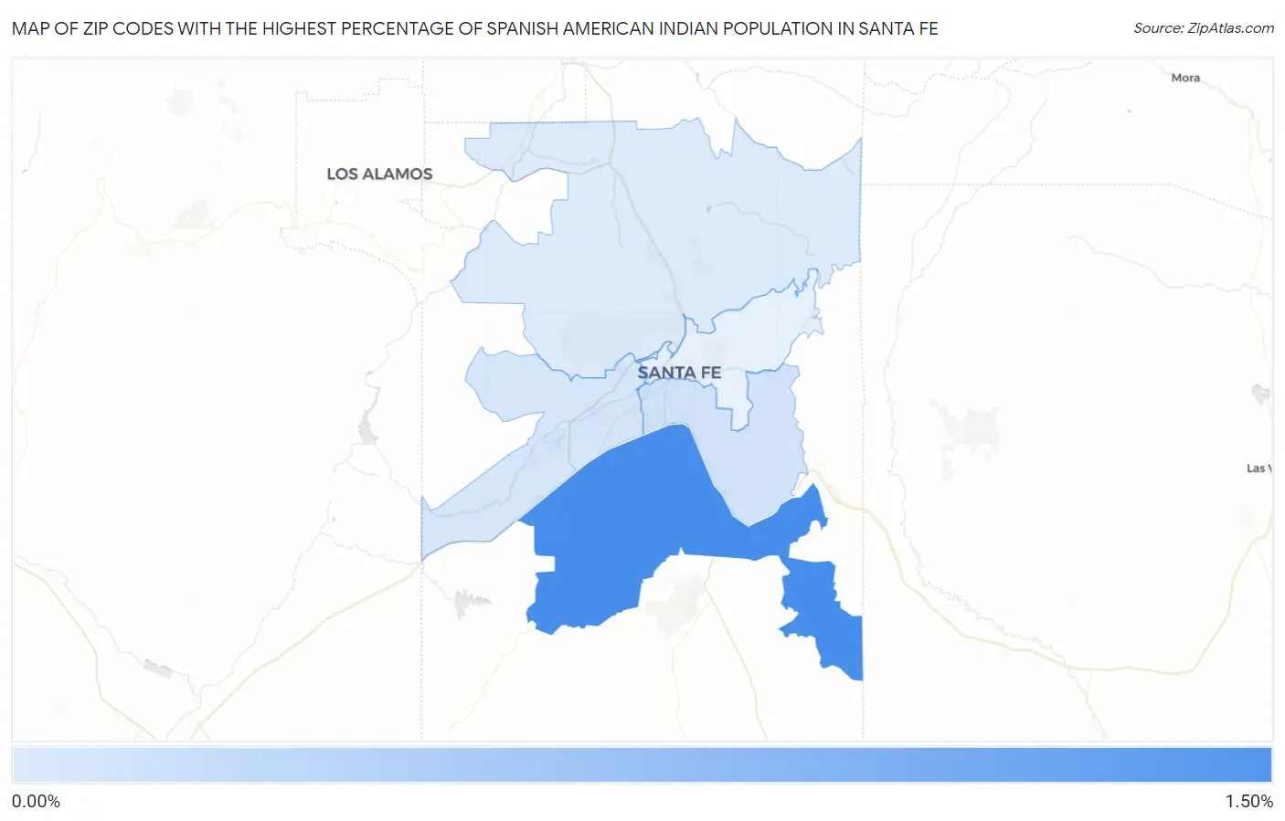 Zip Codes with the Highest Percentage of Spanish American Indian Population in Santa Fe Map