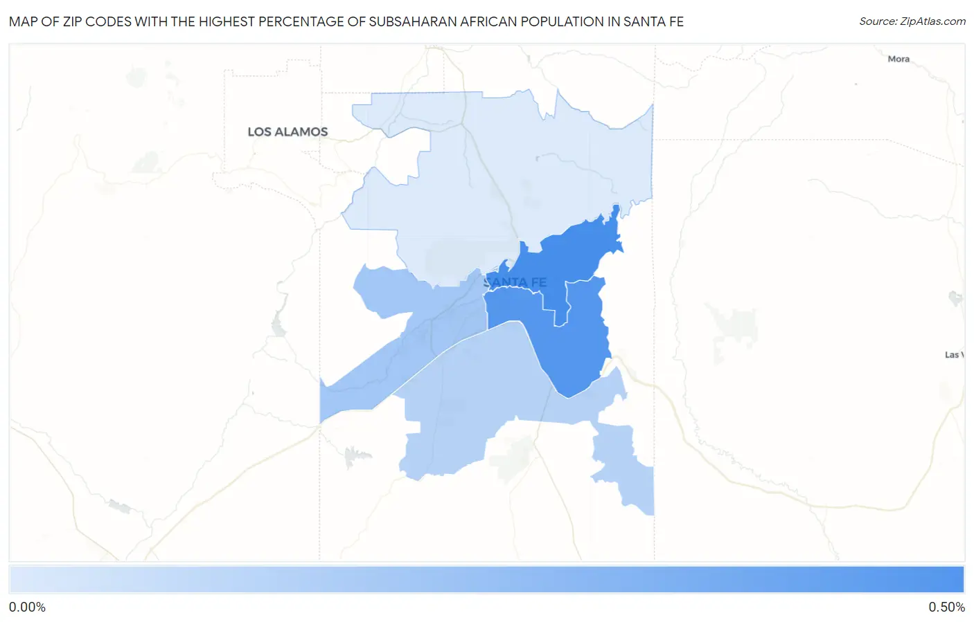 Zip Codes with the Highest Percentage of Subsaharan African Population in Santa Fe Map