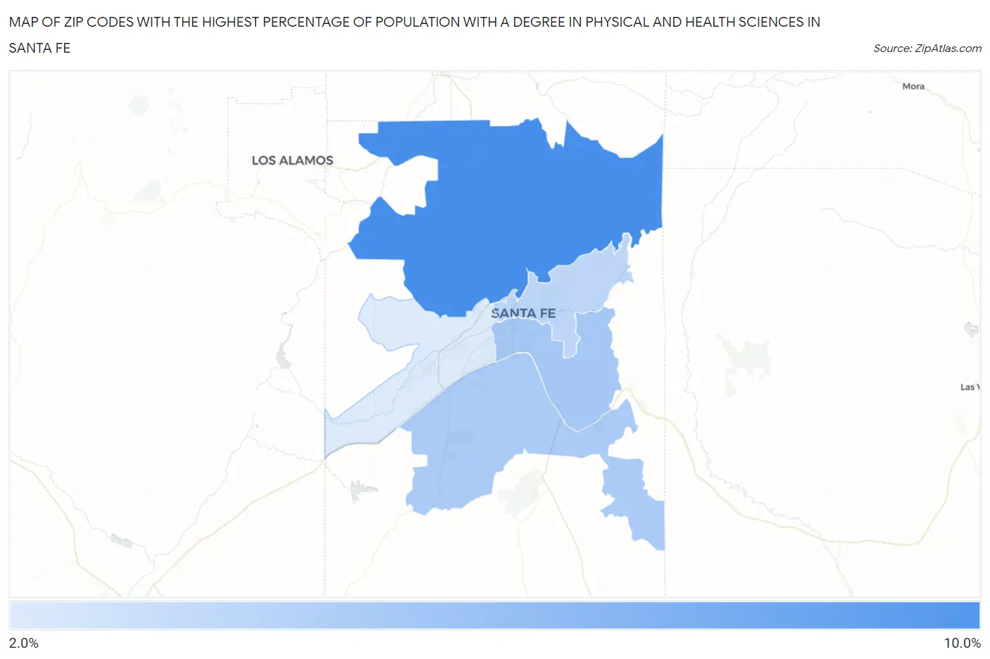 Zip Codes with the Highest Percentage of Population with a Degree in Physical and Health Sciences in Santa Fe Map