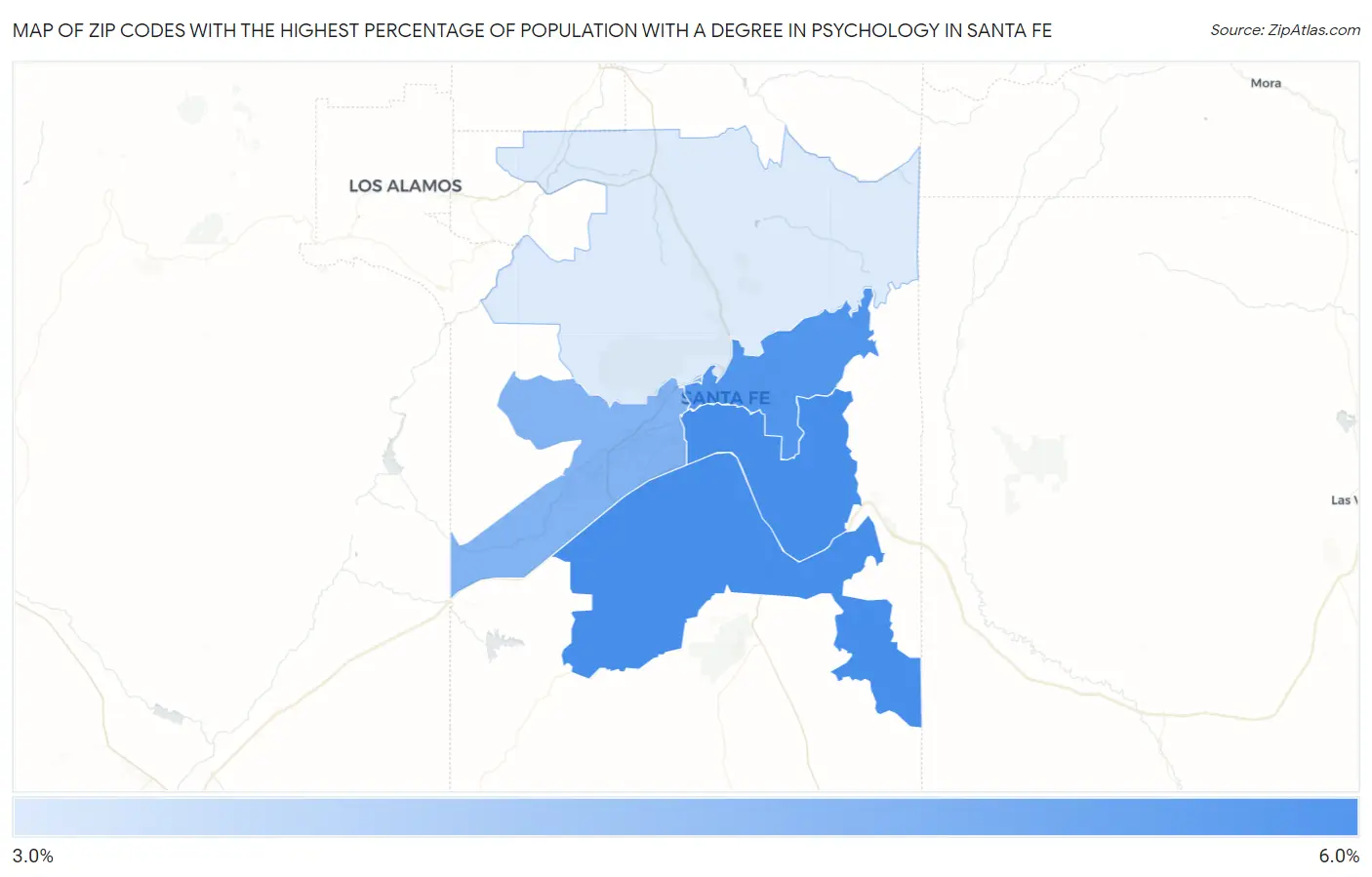 Zip Codes with the Highest Percentage of Population with a Degree in Psychology in Santa Fe Map