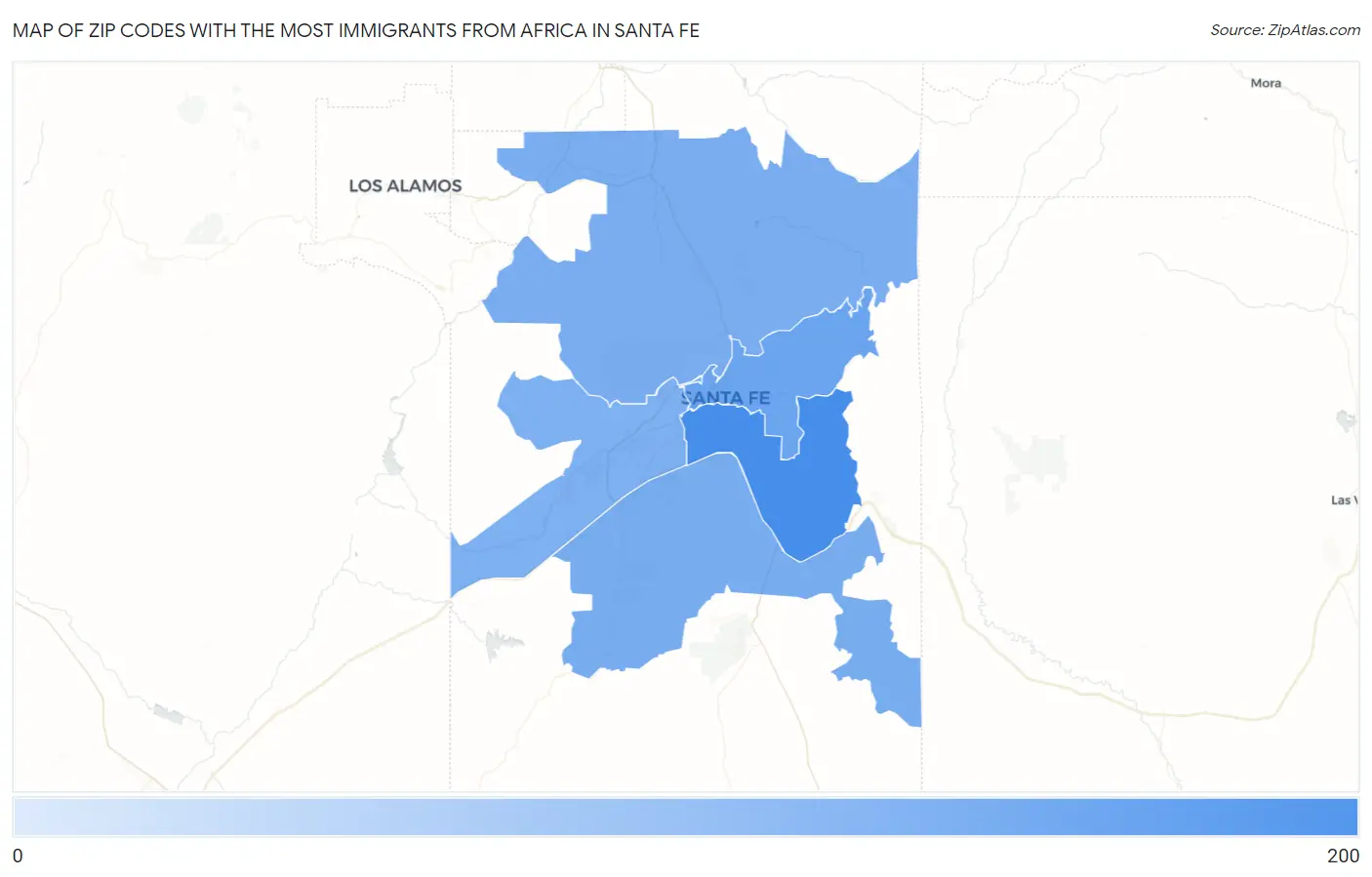 Zip Codes with the Most Immigrants from Africa in Santa Fe Map