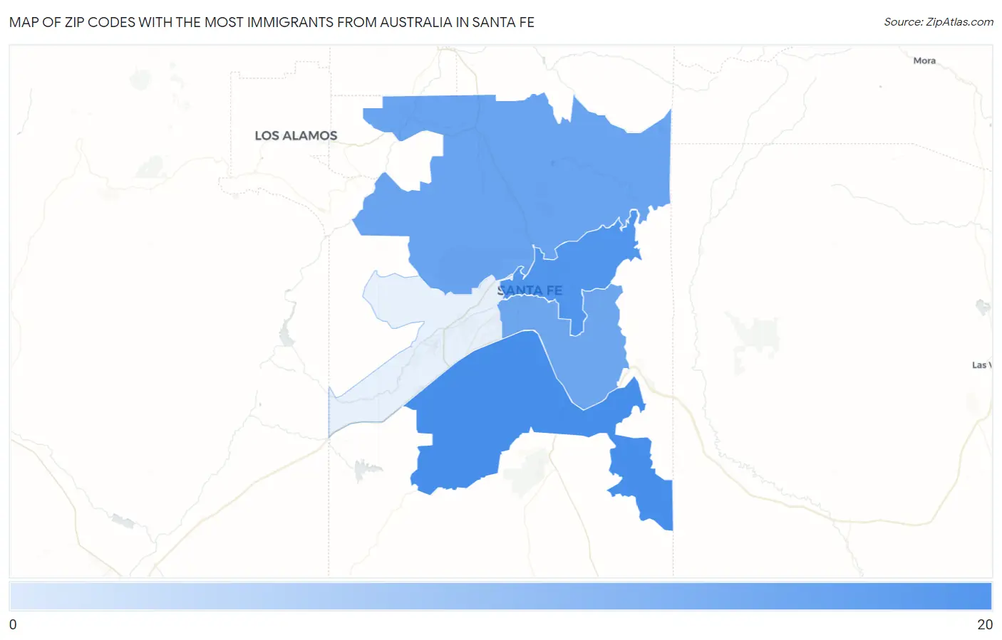Zip Codes with the Most Immigrants from Australia in Santa Fe Map