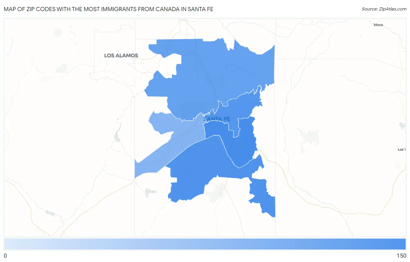 Zip Codes with the Most Immigrants from Canada in Santa Fe Map