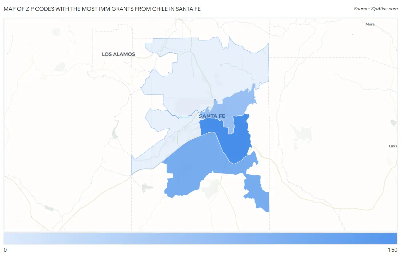 Zip Codes with the Most Immigrants from Chile in Santa Fe Map