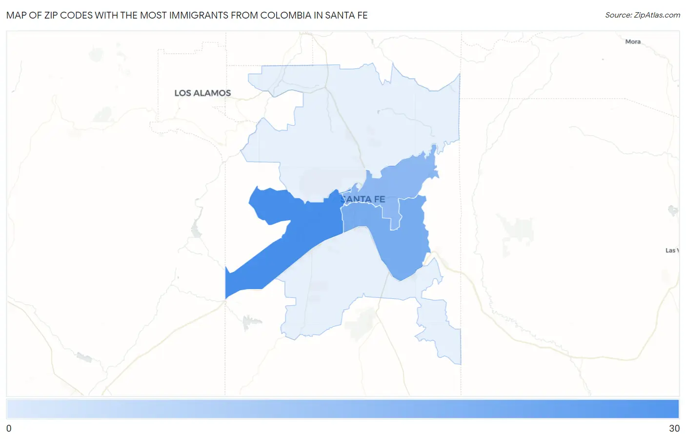 Zip Codes with the Most Immigrants from Colombia in Santa Fe Map