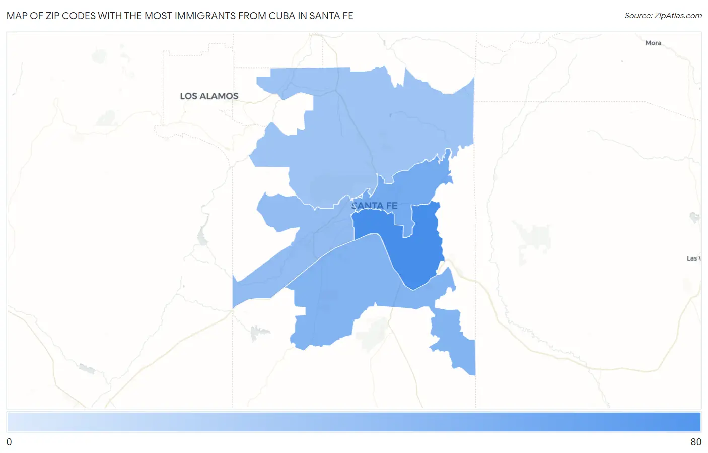 Zip Codes with the Most Immigrants from Cuba in Santa Fe Map