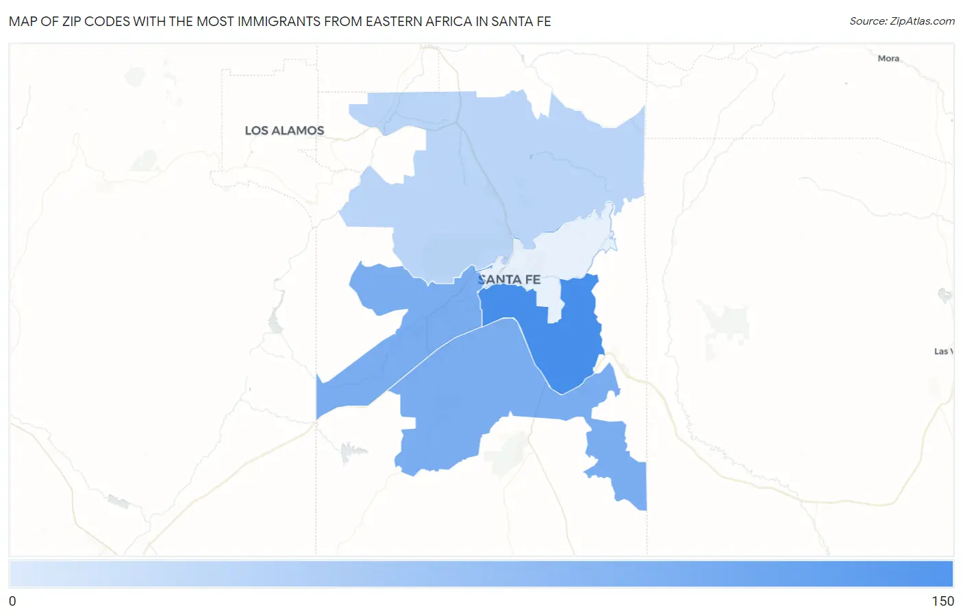 Zip Codes with the Most Immigrants from Eastern Africa in Santa Fe Map