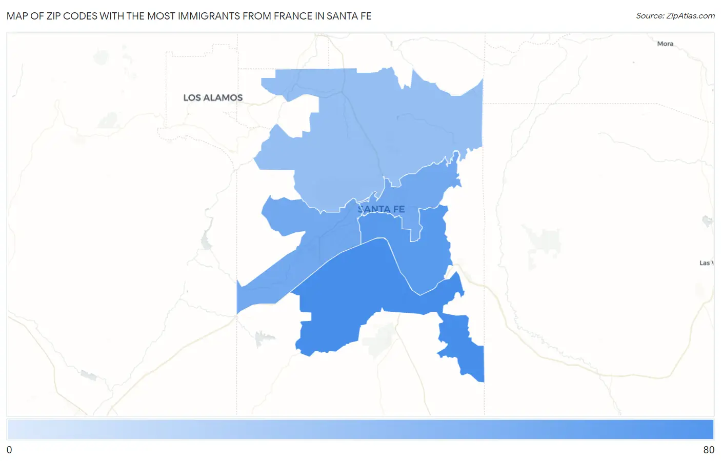 Zip Codes with the Most Immigrants from France in Santa Fe Map